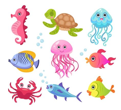 Free vector ocean or sea creature charac... | Free Vector #Freepik #freevector #ocean-life #sea-horse #sea-creatures #marine-life Seahorse Cartoon, Underwater Cartoon, Cartoon Sea Animals, Creature Marine, Underwater Animals, Black And White Cartoon, Blue Banner, Underwater Life, Animal Coloring Books