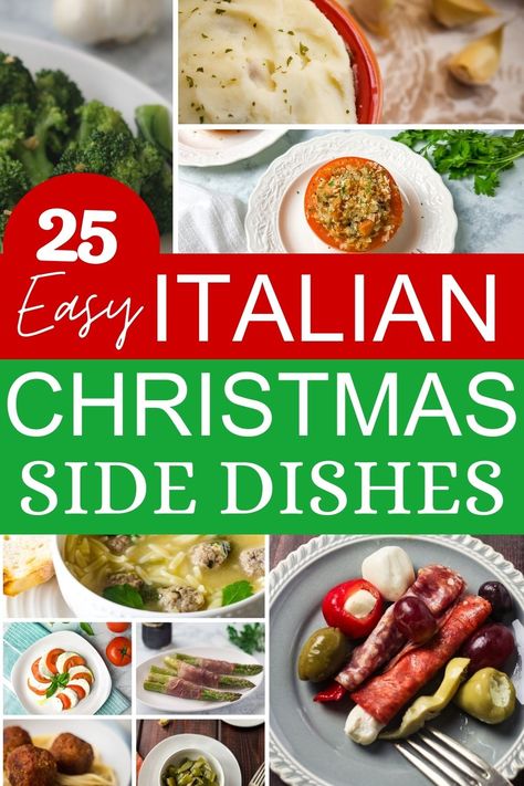 Get inspired with these easy and delicious Italian side dishes for Christmas dinner. These will go with a variety of main courses whether ham, chicken roast or pasta. And if you celebrate the Seven Feasts on Christmas Eve, I've got you covered too. These Christmas side dishes are loaded with Italian flavor making sure everyone will enjoy them!. Side Dishes For Christmas, Italian Holiday Recipes, Italian Christmas Eve Dinner, Christmas Recipes Sides, Dishes For Christmas, Italian Christmas Dinner, Christmas Dinner Sides, Italian Cooking Recipes, Italian Side Dishes