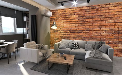 Red brick wall living room