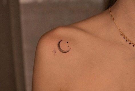 Moon Tattoo Designs Collar Bone, Tattoo Ideas Female Moon, Luna Tattoo Design, Small Collar Bone Tattoos For Women, Jimin Moon Tattoo, Luna Tattoo, Small Moon Tattoos, Tiny Tattoos For Women, Small Girly Tattoos