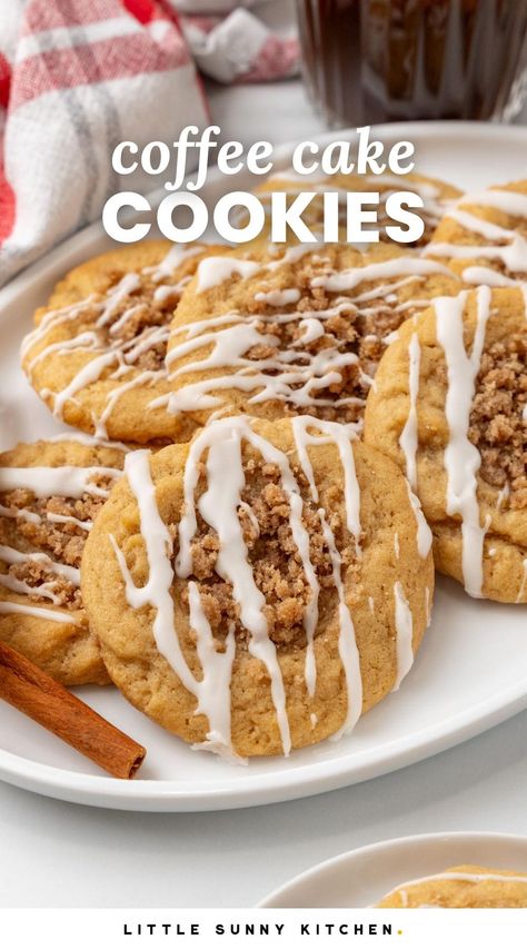 Coffee Cake Cookies Cookie Swap Ideas, Icing Drizzle, Coffee Cake Cookies, Cinnamon Streusel Coffee Cake, Sweet Potato Cookies, Favorite Christmas Cookies, Powdered Sugar Icing, Cake Batter Cookies, Cookie Crumble