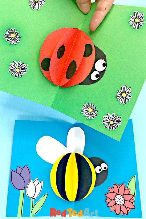 Pop Up Cards For Kids, Easy Pop Up Cards, Paper Ladybug Craft, Paper Ladybug, Ladybug Craft, Card Making Ideas Easy, Spring Art Projects, Ladybug Crafts, Paper Craft Videos