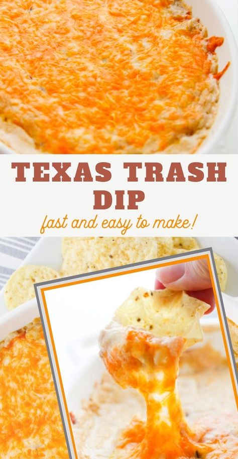 Texas Trash Warm Bean Dip, Trash Dip Recipe, Hillbilly Food, Appetizers Football, Warm Bean Dip, Texas Trash Dip, Football Food Appetizers, Texas Trash, Best Dip Recipes