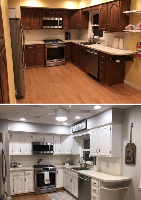 Gray Paint Sherwin Williams, Before And After Home Decor, Cheap Remodel, Before And After Home, Cheap Kitchen Remodel, Flip Ideas, Cheap Kitchen Cabinets, House Remodeling, Bachelorette Pad