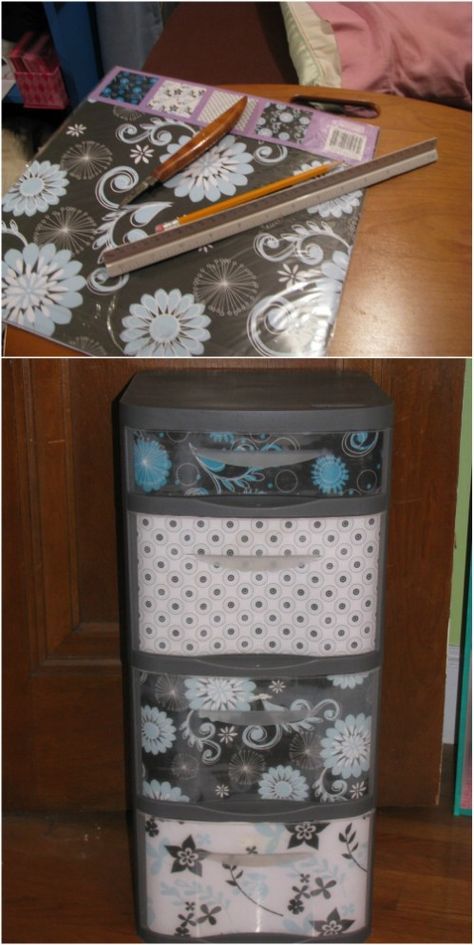 Decorate Plastic Drawers, Plastic Drawer Makeover, Drawer Makeover, Craft Paper Storage, Plastic Storage Drawers, Diy Scrapbook Paper, Sunglasses Organizer, Plastic Drawer, Dorm Diy