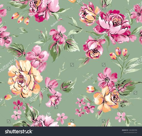 Seamless Beautiful Watercolor Botanical Rose Flower Stock Illustration 1462808780 | Shutterstock Water Colour Flower, Shutterstock Design, Line Drawing Floral, Botanical Rose, Watercolor Flowers Pattern, Mughal Art Paintings, Drawing Floral, Digital Pattern Design, Flora Flowers