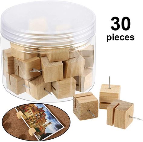 AmazonSmile : 30 Pieces Slot Wood Push Pins Holder Thumb Tacks for Holding Photo Picture Business Card Cork Boards Map Photos Calendar : Office Products Aesthetic Cork Board, Cork Board Map, Life Hacks Organization, Cork Boards, Office Gadgets, Cement Wall, Office Crafts, Photo Calendar, Push Pins