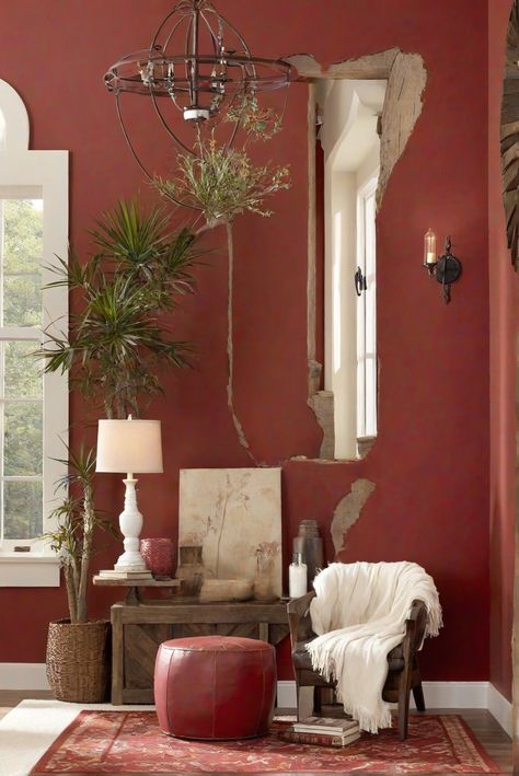 rustic red paint, white rug, living room design, home decor ideas, interior design tips, space planning guidelines, kitchen color matching Light Oak Floors, Sage Green Kitchen, Green Kitchen Cabinets, Rug Texture, Wall Paint Colors, Paint Can, Red Walls, Red Paint, A Living Room