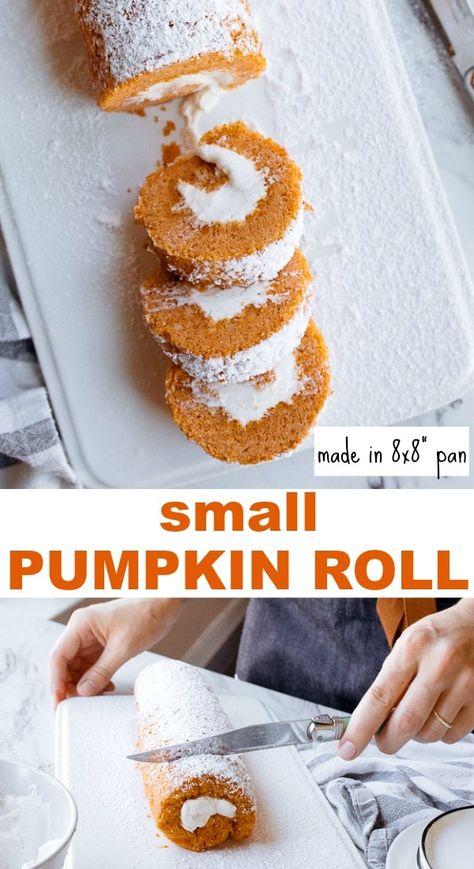 Mini Cake Rolls Dessert Recipes, Mini Cake Rolls, Pumpkin Cake Roll, Pumpkin Roll Recipe Easy, Pumpkin Cake Easy, Pumpkin Roll Cake, Pumpkin Rolls Recipe, Batch Recipes, Savory Cakes