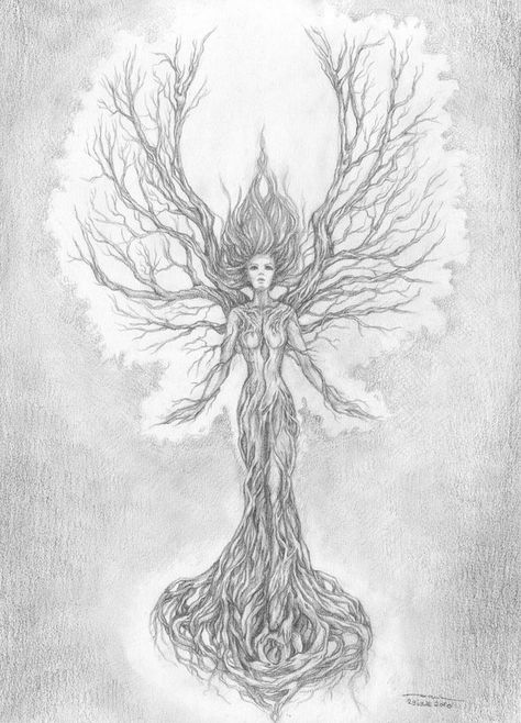 Woman Tree Tattoo, Mother Nature Tattoos, Nature Goddess, Goddess Tattoo, Tree Woman, Tree Of Life Tattoo, Nature Tattoos, Tree Drawing, Tree Tattoo