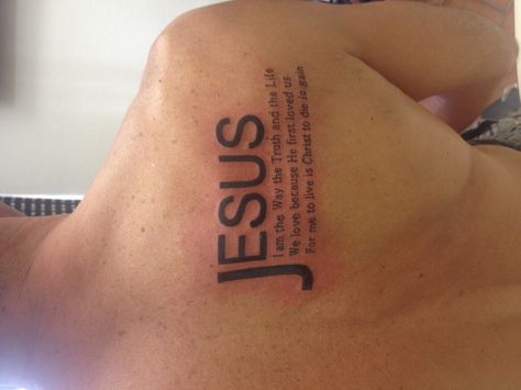 Jesus! #tattoo Jesus Back Tattoos For Women, Jesus Tattoos, Bible Quote Tattoos, Name Tattoo On Hand, Jesus Christ Tattoo, Name Tattoos On Wrist, Only Jesus, Bible Verse Tattoos, Ink Therapy