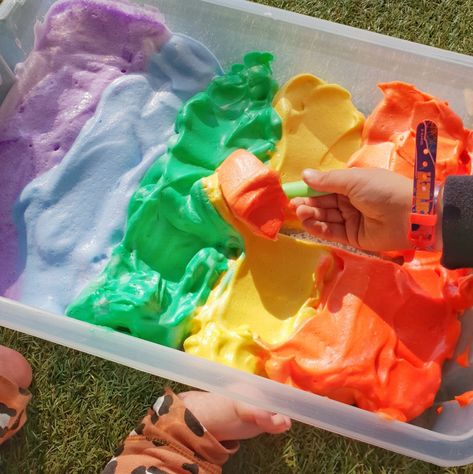 Sensory Cooking Activities, Edible Shaving Cream, Sensory Bin Shaving Cream, Shaving Cream Sensory Bags, Shaving Foam Tuff Tray, How To Dye Oats For Sensory Play, Soapy Sea Foam Sensory Play, Shaving Foam Messy Play, Natural Shaving Cream