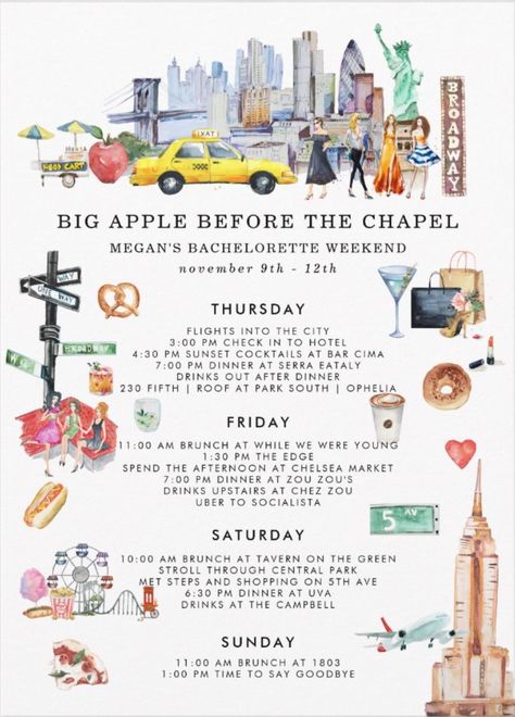 Nyc Bridal Shower Theme, Big Apple Before The Chapel, Nyc Bachelorette Party Ideas, Philadelphia Bachelorette Party, New York Themed Bachelorette Party, Bach Trip Itinerary, New York Bachelorette Party Ideas, Champs In The Hamps Bachelorette, Nyc Bachelorette Theme