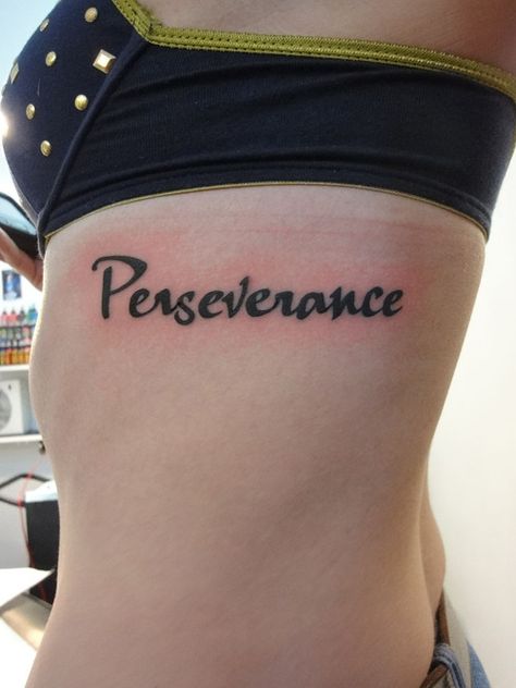 perseverance Perseverance Tattoos, Persevere Tattoo Fonts, Persevere Tattoo, Perserverance Tattoo, Perseverance Tattoo, Pink Flower Tattoos, Lettering Tattoos, Cursive Tattoos, Tattoo Board