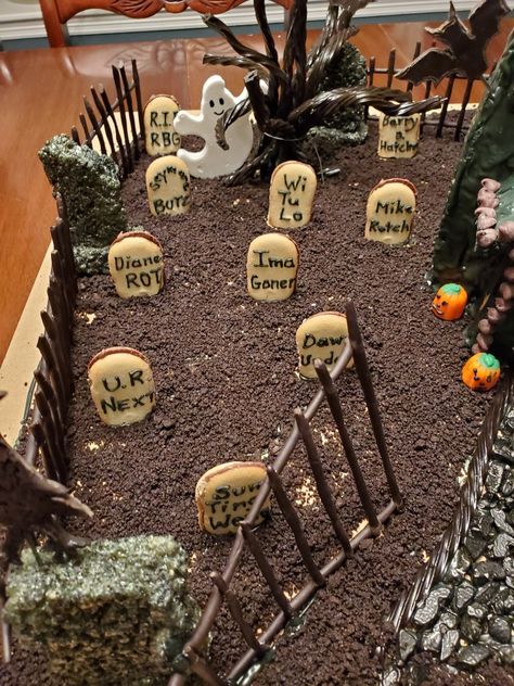 Spooky Gingerbread House Ideas, Haunted Gingerbread House Ideas, Gingerbread Graveyard, Gingerbread House Halloween, Goth Gingerbread House, Gothic Gingerbread House, Spooky Gingerbread House, Halloween Gingerbread House Ideas, Haunted House Food