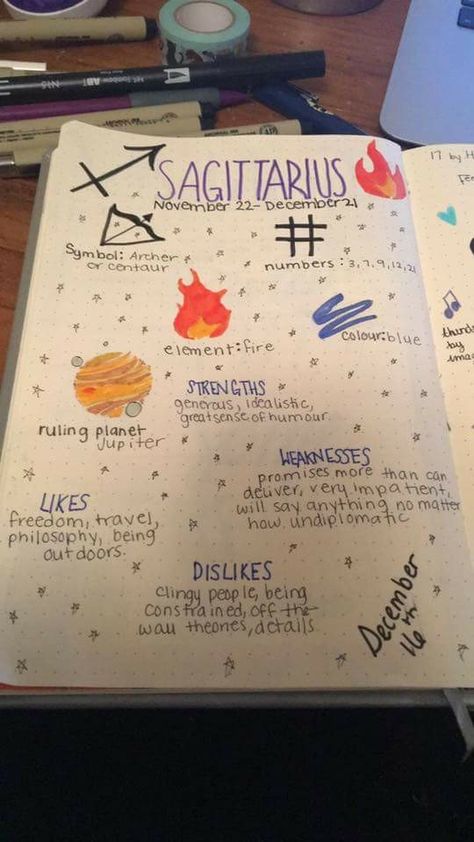 Sagittarius Journal Page, Bullet Journal Birthday Tracker, Astrology Journal, Witchy Journal, Wiccan Books, Tarot Interpretation, Astrology Meaning, Zodiac Journal, Witch Spirituality