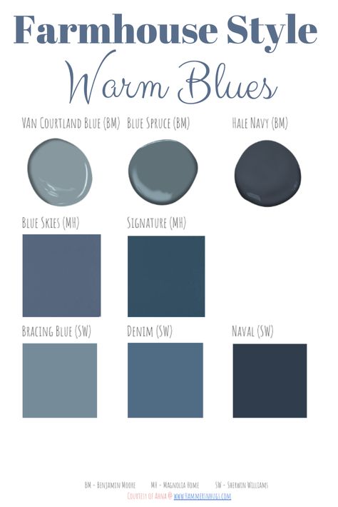 The Best Farmhouse Style Paint Guide Modern Farmhouse Blue Paint Colors, Modern Farmhouse Blue Paint, Farmhouse Blue Accent Wall, Rustic Blue Paint Color, Warm Navy Blue Paint Colors, Blue Paint Colors Valspar, Navy Farmhouse Bedroom, Country Blue Paint Colors, Blue Paint Colors For Living Room