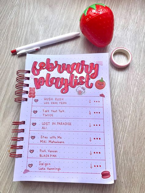 February Bujo Quote Page, Bujo Themes February, Valentines Bujo, Bujo Playlist, February Playlist, Bujo February, February Bujo, 2024 Bujo, 2024 Journal