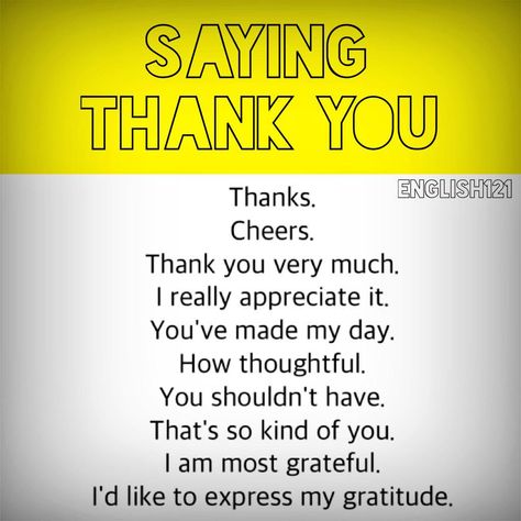 Saying "Thank you" English Phrases Sentences, Other Ways To Say, English Phrases Idioms, English Learning Spoken, Essay Writing Skills, Conversational English, Learn English Grammar, Interesting English Words, Good Vocabulary Words