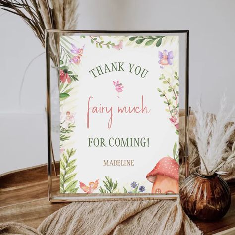 Fairy Enchanted Forest 1st Birthday Thank You Photo Print  Zazzle Enchanted Forest 1st Birthday, First Birthday Forest, Mushroom Invitation, Forest 1st Birthday, Fairy Birthday Themes, Watercolor Mushroom, Forest Watercolor, Birthday Party Theme Decorations, Thank You Photos