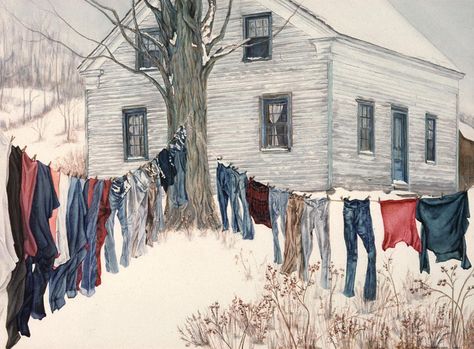 Winter Clothesline | Christine Henehan | mixed media Billy Jacobs Art, Washing Lines, Laundry Lines, Billy Jacobs, Clothes Lines, Laundry Art, Carl Larsson, Clothes Hanging, Pierre Bonnard