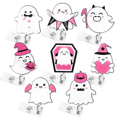 PRICES MAY VARY. YOU WILL GET: Package includes 8pcs Halloween ghost retractable badge reels in all different designs, sufficient for your daily use and replacement needs. You can also share them with your colleagues, friends and family members. ADORABLE DESIGN: These badge reels are designed with ghost patterns in different styles, colored in pink and white, lovely and charming, which will be a wonderful gift for your Halloween holiday, adding a different color to your daily outfit. GOOD QUALIT Hospital Nurse, Transfer Sheets, White Ghost, Nurse Doctor, Retractable Badge Reel, Id Badge Holders, Halloween Ghost, Badge Holder, Id Badge