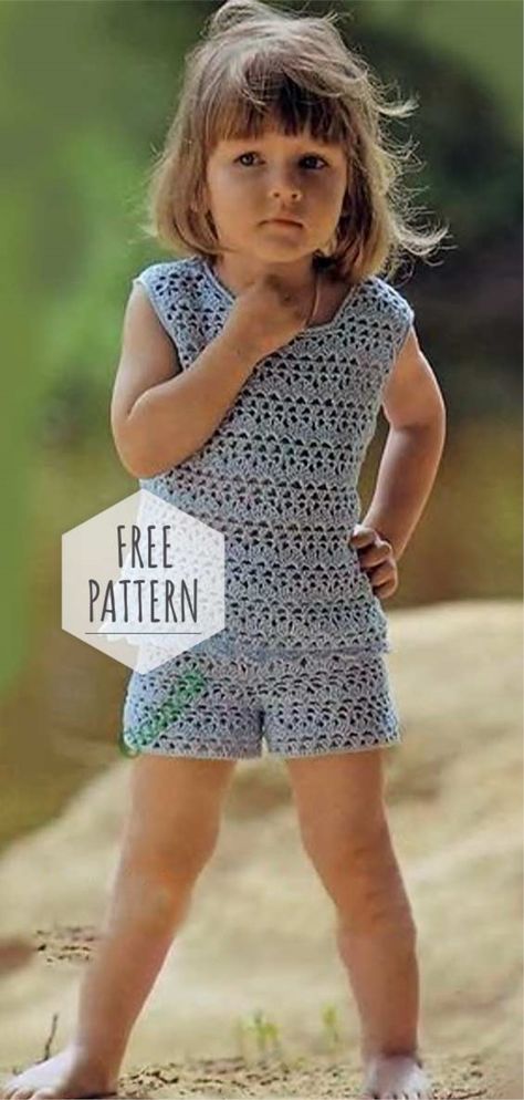 Crochet Top and Short Free Pattern Crazy Crochet, Shorts Crochet, Rope Baskets, Crochet Kids, Knitting Baby, Crochet Toddler, Crochet Baby Girl, Crochet Tops Free Patterns, Crochet Dresses