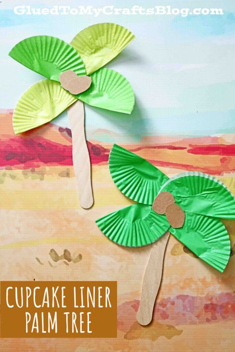 Luau Crafts, Hawaii Crafts, Palm Tree Crafts, Cupcake Liner Crafts, Craft Ideas Paper, Summer Arts And Crafts, Hawaiian Crafts, Hanging Craft Ideas, Island Crafts