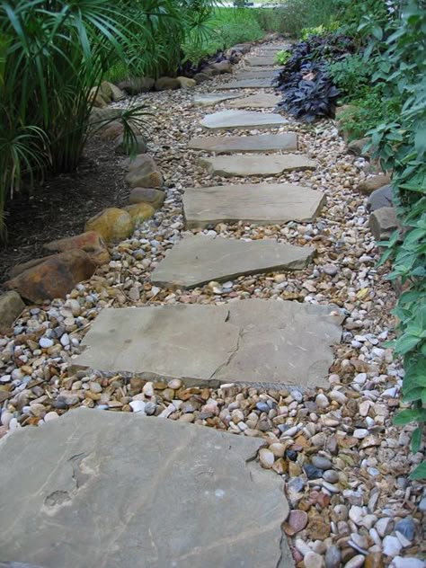 Path Easy Backyard Landscaping, Dry Creek Bed, Pathway Landscaping, Garden Stepping Stones, Creek Bed, Gravel Garden, Easy Backyard, Garden Walkway, Stone Path