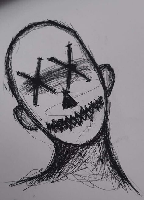 Scribble art Complex Things To Draw, Wierd Sketch Art, Shattered Face Drawing, Horror Sketches Creepy Easy, Weird Things To Draw Easy, Scary Shadow Drawing, Devastated Expression Drawing, Easy Dark Drawing Ideas, Scary Drawings To Draw Easy