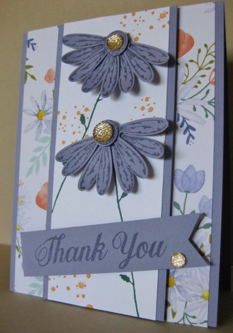 Wisteria Daisies Thank You Card by Barb Mann - Cards and Paper Crafts at Splitcoaststampers Coneflower Cards, Jackie Bolhuis, Cards Flowers, Daisy Cards, Handmade Thank You Cards, Hand Stamped Cards, Making Greeting Cards, Spring Cards, Punch Cards