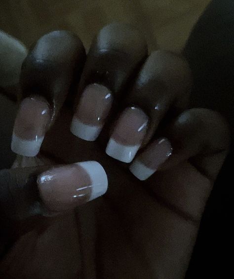 White Y2k French Tip Nails, White Chrome French Tip Nails Square, Low French Tip Nails, French Tip Nails Thick White, White French Tip Nails 2000s, White Almost French Tip, Under Your Spell, Short Square Acrylic Nails, French Tip Nails