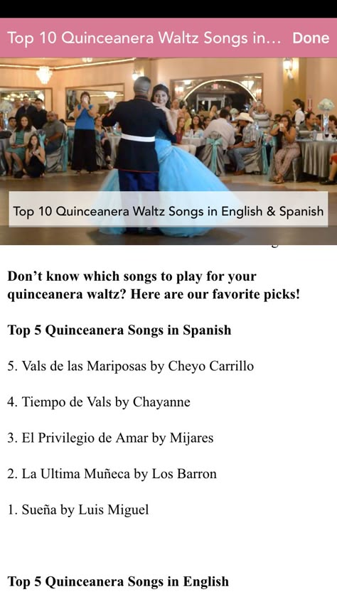 Quince List Quinceanera, Waltz Songs Quinceanera, Quinceanera Songs Spanish, Quince Songs In Spanish, Quince Vals Songs, Quinceanera Programs Ideas, Quince Order Of Events, Quince Song List, Songs For Quinceanera Waltz