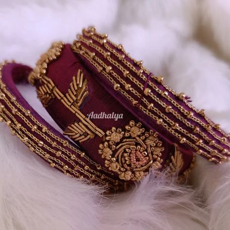 Aari embroidery
Raw silk bangles
Magaam work bangles Raw Silk Bangles Designs, Aari Work Bangles, Embroidery Bangles, Diy Kundan Jewellery, Raw Silk Bangles, Tread Bangles, Aari Bangles, Bangle Making, Bewafa Photo