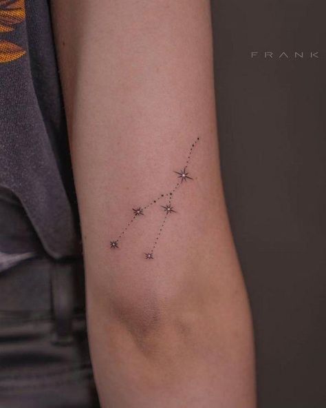 14 Remarkable Taurus Tattoo Ideas You Will Love + Spiritual Examples - Spirithandbook Taurus Tattoo Ideas For Women, Tattoo Taurus Constellation, Star Sign Tattoos Taurus, Minimalist Tattoo Taurus Zodiac Signs, Taurus Star Sign Tattoo, Taurus Zodiac Constellation Tattoo, Taurus Celestial Tattoo, Taurus Star Constellation Tattoo, Taurus Tattoo Star Constellation