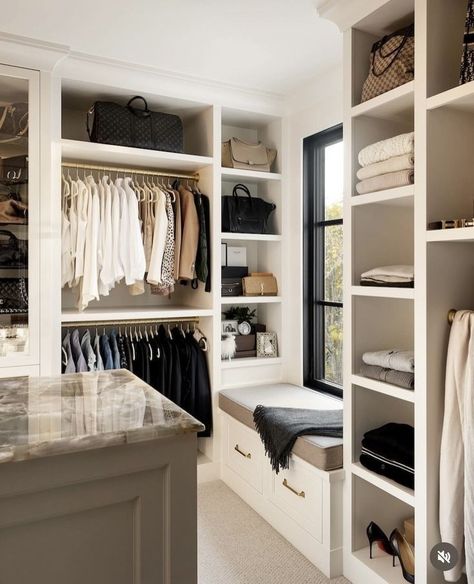 Walk In Wardrobe Window, Hidden Safe In Closet Built Ins, Primary Closet Design, Walk In Dressing Room, Master Wardrobe, Master Closet Design, House Closet, Dream Closet Design, Beautiful Closets