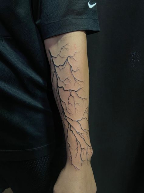 Lightning Bolt Forearm Tattoo, Arm Tattoo Lightning, Lighting Strike Tattoo Design, Fire Arm Tattoo For Men, Sick Forearm Tattoos For Men, Lightning Bolt Tattoo Men, Lighting Tattoo Men, Lightning Arm Tattoo, Sick Tattoos For Guys