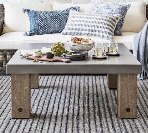 Outdoor Accent Tables & Patio Side Tables | Pottery Barn Tall Coffee Table, Coffee Table Pottery Barn, Pottery Barn Outdoor, Painted Outdoor Furniture, Side Table Styling, Backyard Seating Area, Coffee Table Brown, Concrete Coffee Table, Patio Side Table