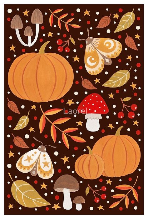 Autumn elements by Laorel Autumn Elements, Folk Illustration, Posca Art, Autumn Illustration, Orange Tones, Stained Glass Panels, Red And Orange, Fall Prints, Autumn Art