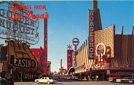 "Glitter Gulch", Las Vegas, Nevada Retro Las Vegas, Freemont Street, Old Vegas, Stranger Things 2, Casino Hotel, Cars Vintage, Vegas Casino, Vintage Usa, Old Postcards