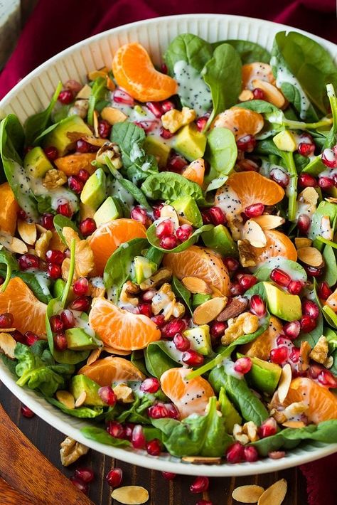 Mandarin Pomegranate Spinach Salad with Poppy Seed Dressing - Cooking Classy Pomegranate Recipes Salad, Salad With Poppy Seed Dressing, Mandarin Salad, Christmas Salad Recipes, Winter Salad Recipes, Thanksgiving Salad, Christmas Salads, Spinach Salad Recipes, Pomegranate Salad