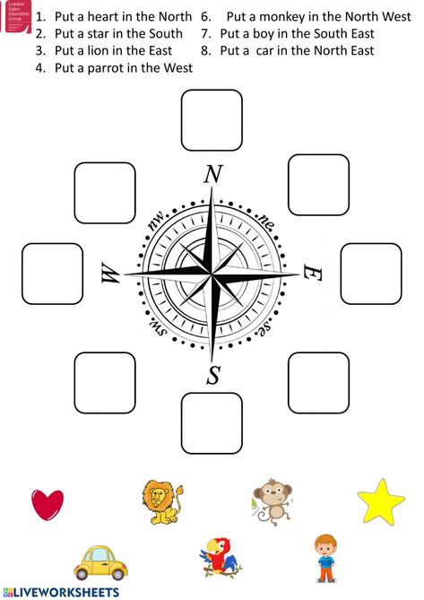 Cardinal directions worksheet Worksheet 3rd Grade, Directions Worksheet, Compass Directions, Geography Worksheets, Worksheets For Grade 3, Cardinal Directions, Continents And Oceans, Map Worksheets, Map Skills