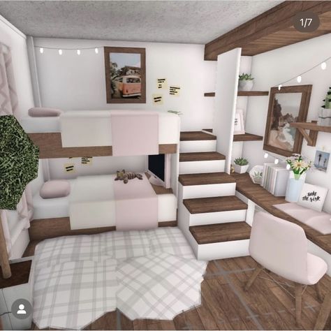 Kids Bedroom Bloxburg, Twin Kids Bedroom, Roblox Room, Blocksburg Room Ideas￼, House Plans With Pictures, House Decorating Ideas Apartments, Small House Layout, Simple Bedroom Design, Tiny House Layout