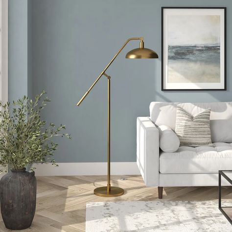 Mercury Row® Pothier 62'' Task/Reading Floor Lamp & Reviews | Wayfair Floor Reading Lamp, Standing Lamps Living Room Corner, Living Room Floor Lamp Ideas, Reading Floor Lamp, Mid Century Modern Lamps, Pharmacy Floor Lamp, Boom Arm, Brass Floor, Reading Lamp Floor