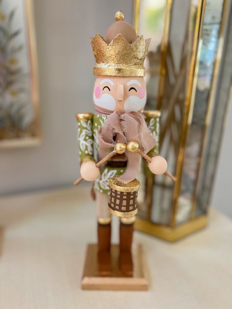 Hand painted by tyndall thorne of lindseytyn artworks Nutcracker Outside Decor, Wooden Nutcracker Painting Ideas Diy, Custom Nutcracker Ideas, Unique Nutcracker Ideas, Neutral Nutcracker Decor, Nutcrackers Painting Ideas, Nutcracker Diy Painting, Hand Painted Nutcracker Ideas, Hand Painted Nutcrackers