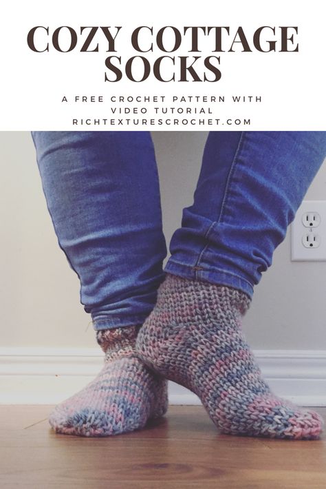 Crochet Socks Free Pattern, Cottage Socks, Crochet Sock Pattern Free, Easy Crochet Socks, Crochet Socks Pattern, Cosy Cottage, Crochet Wool, Crochet Socks, Sock Patterns