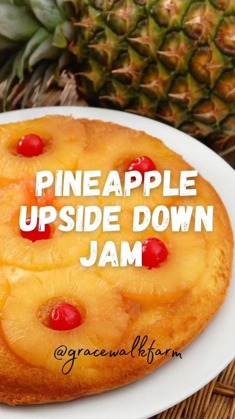 gracewalkfarm on Instagram: Pineapple Upside Down Jam 7 cups crushed pineapple 3 cups sugar 2 jars cherries 1 tablespoon of almond extract. Simmer for 45 minutes and… Pineapple Upside Down Cake Jam, Pineapple Upside Down Jam, Jam On Toast, Pineapple Jelly, Canned Food Storage, Almond Extract, Pineapple Upside, Pineapple Upside Down Cake, Pineapple Upside Down