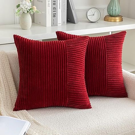 AQOTHES Set of 2 Wine Red Striped Patchwork Corduroy Throw Pillow Covers 18x18, Decorative Square Throw Pillows for Couch Sofa Bed Living Room Home Decor Corduroy Patchwork, Sofa Bed Living Room, Paint Trends, Affordable Sofa, Bed Living Room, Christmas Cushion, Christmas Cushion Covers, Creative Bedroom, Red Cushions