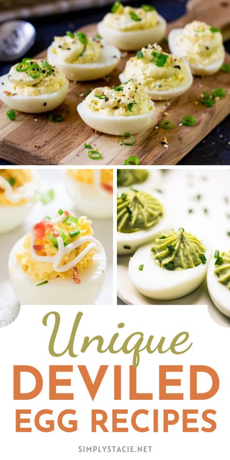 Deviled Eggs Fancy Ideas, Gourmet Deviled Eggs Appetizers, Crazy Deviled Eggs, Different Kinds Of Deviled Eggs, Deviled Eggs Unique, Different Deviled Egg Recipes, Gourmet Deviled Eggs Recipe, Deviled Egg Recipes Unique, Fancy Deviled Eggs Ideas