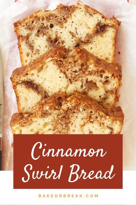 This simple Cinnamon Swirl Bread is perfect for breakfast, a coffee break, or even dessert! - Bake or Break #bread #quickbread #cinnamon Cinnamon Swirl Bread Recipe, Swirl Bread Recipe, Quick Bread Recipes Easy, Swirl Bread, Cinnamon Swirl Bread, Swirled Bread, Homemade Muffins, Easy Cinnamon, Cinnamon Bread